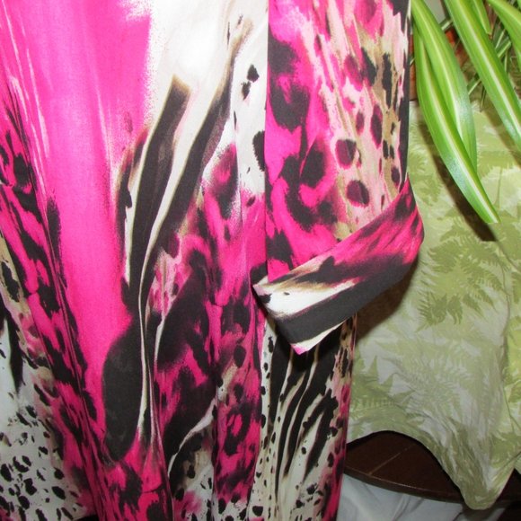 Zac & Rachel Long Loose Tunic Top Flowy Blouse Shirt Pink Black Top LG - Picture 6 of 13